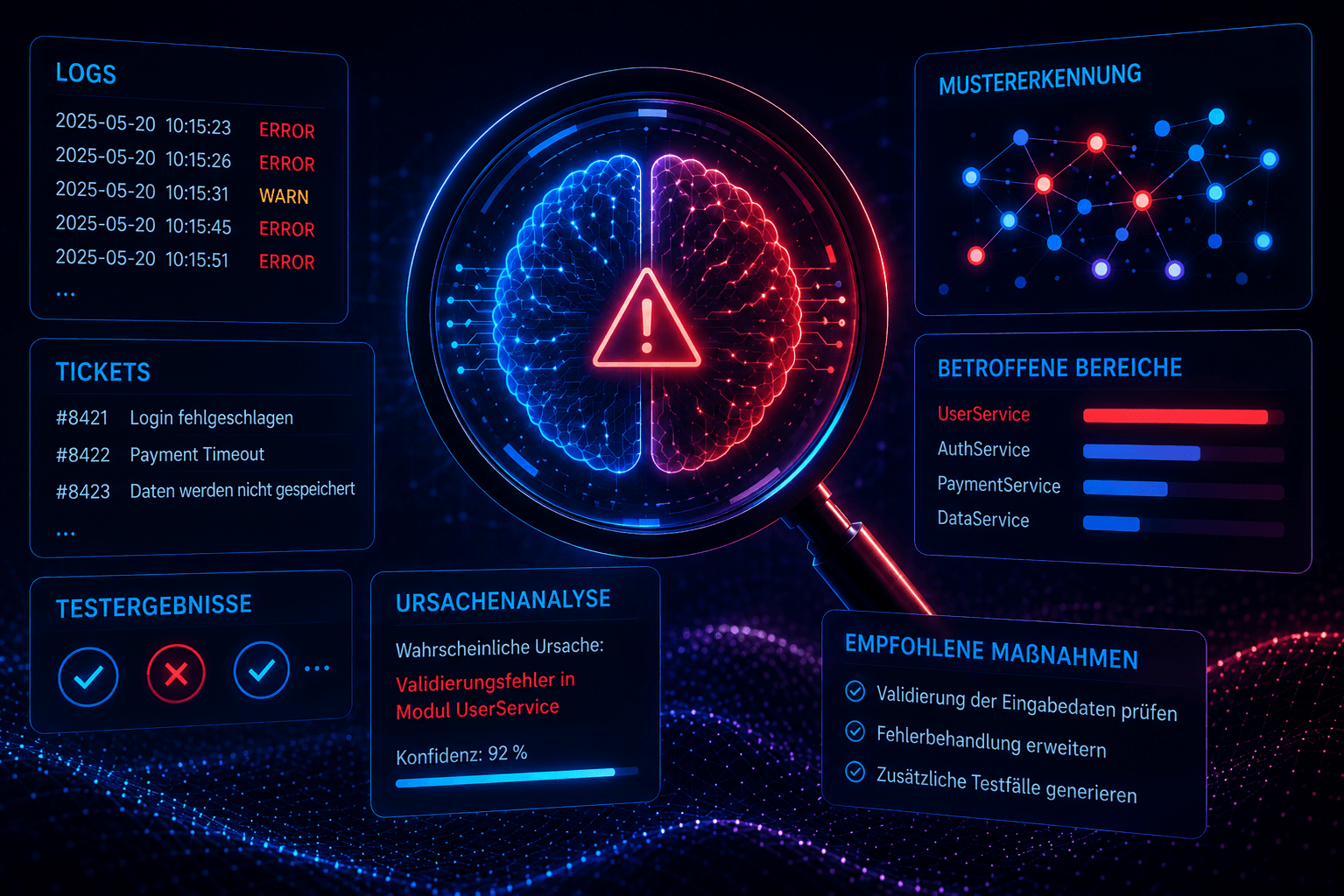 KI-gestützte Fehleranalyse mit Logs, Tickets und Mustererkennung